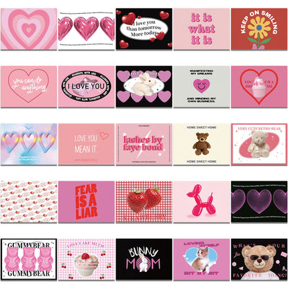 50PCS Pink Vintage Heart Bear Stickers, Cute Cartoon Teddy & Fluffy Friend Doodles for 90s Kid Vibes and Journals