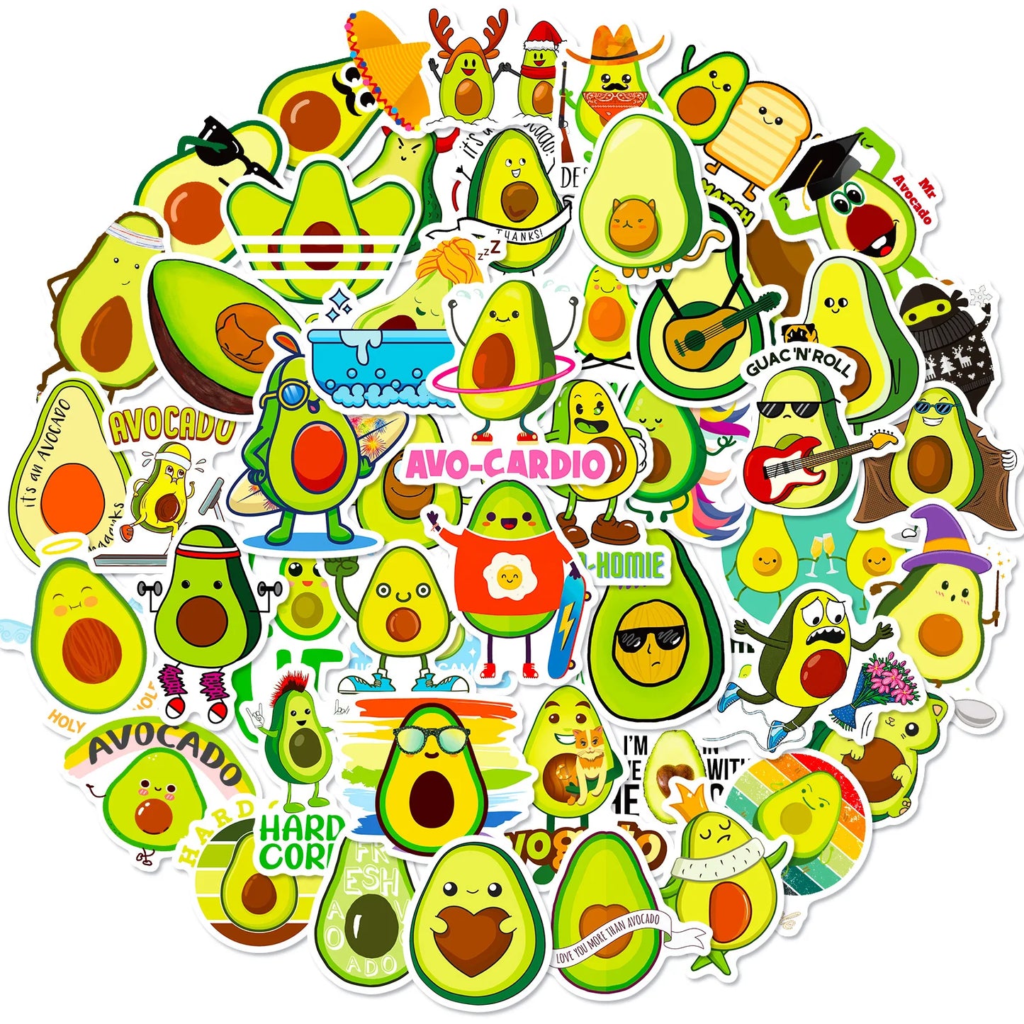 50PCS Cartoon Avocado Sticker Graffiti Ipad Luggage Laptop Helmet Car Computer Pattern Scrapbook Toy Decoration