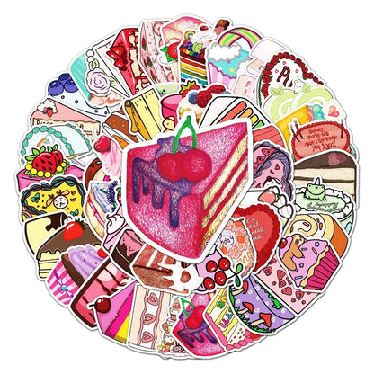 50PCS Cake Cartoon Small Fresh Graffiti Waterproof Sticker Creative Personality Cup Refrigerator Guitar Notebook