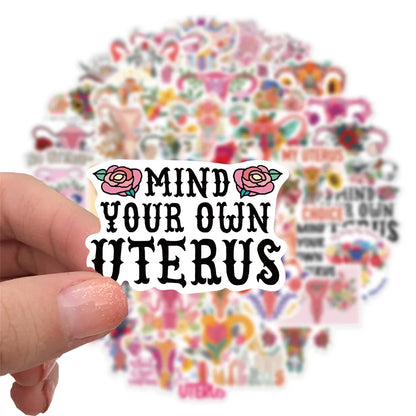 50PCS Feminist Uterus Flower Graffiti Waterproof Sticker Personalized Creative Decoration TrendRefrigeratorGuitar