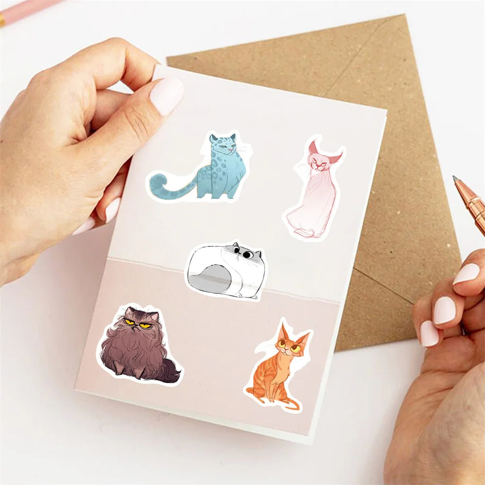 100PCS Japanese Cute Illustration Cat Stickers Personality Creative Cartoon Stationery Laptop Graffiti Stickers