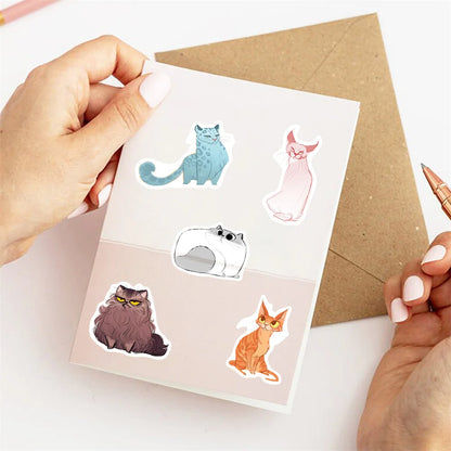 100PCS Japanese Cute Illustration Cat Stickers Personality Creative Cartoon Stationery Laptop Graffiti Stickers