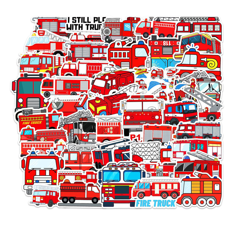 50PCS Fire Truck Stickers - Emergency Vehicle Decals for Kids, Lunch Boxes, Water Bottles & Firefighter Theme Gifts