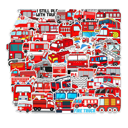 50PCS Fire Truck Stickers - Emergency Vehicle Decals for Kids, Lunch Boxes, Water Bottles & Firefighter Theme Gifts