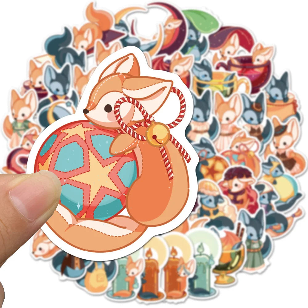 50PCS Cartoon Fox Waterproof Sticker Trunk Water Cup Mobile Phone Cute Children's Reward Refrigerator Skateboard