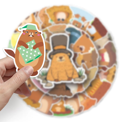 50PCS Cartoon Groundhog Sticker Graffiti Cute Animal Mobile Phone Helmet  Guitar DIY Wall Sticker Toy Decoration
