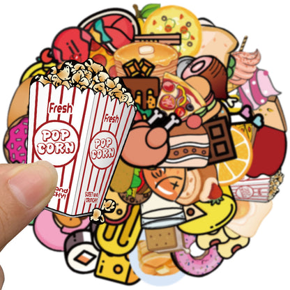 100PCS Adorable Cartoon Food Doodle Stickers Exquisite Creative DIY Journal Decorations Suitable for Suitcases, Laptops, Skateboards, Water Bottles, Helmets, and Stationery Cases