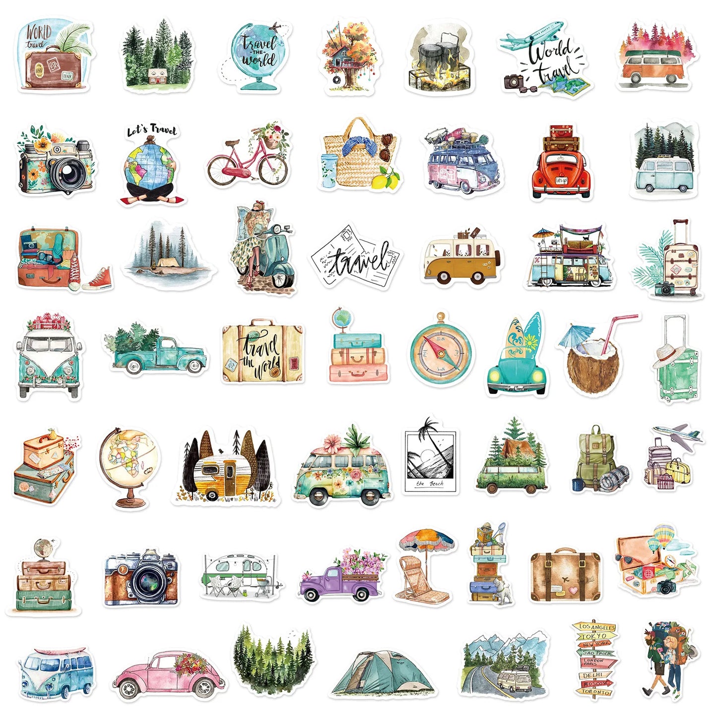 50PCS Cartoon Outdoor Travel Stickers Graffiti iPad Laptop Helmet Car Computer Pattern Scrapbook Toys Decoration