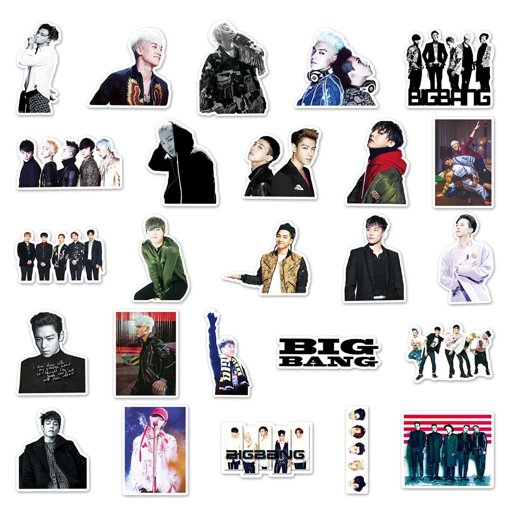 50pcs Korean Pop Boy Group Big Bang Sticker For Luggage Laptop Ipad Skateboard Guitar Mug Notebook Mug Sticker