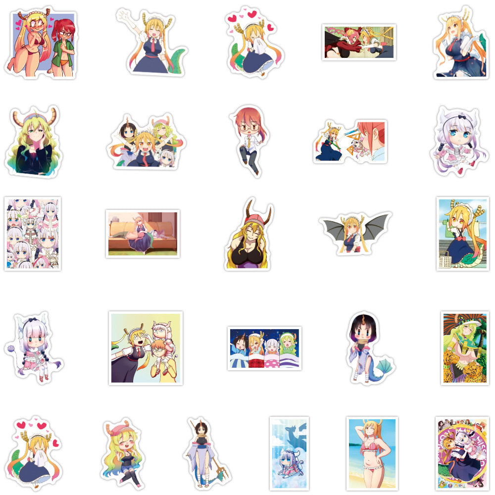 50PCS Japanese Anime Dragon Maid Character Doodle Stickers Perfect for Luggage, Laptop Cases, Phone Cases, Journals, and Beautiful DIY Planner Decorations