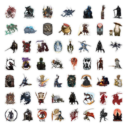 50PCS Dark Souls Inspired Cartoon Stickers - Gothic Fantasy & Boss Battle Doodle Decals for Gaming Journals, Difficulty Aesthetics, Death Count Trackers & Soulsborne Fan Art Projects