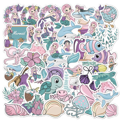 50PCS Mermaid Anthropocene Stickers - Oceanic Hybridity Decals for Aquatic Identity Journals, Post-Human Ecology Maps & Coastal Myth Adaptation Projects