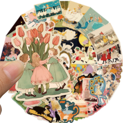 50PCS Fairy Tale Doodle Stickers, Cute Cartoon Storybook Decals for Whimsical Journals and Dreamy Vibes