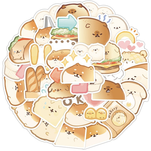 40PCS Cute Cartoon Bread Dog Pet Food Doodle Stickers Perfect for Skateboards, Water Bottles, Notebooks, Laptops, Stationery Boxes Exquisite DIY Desktop Decor Decals