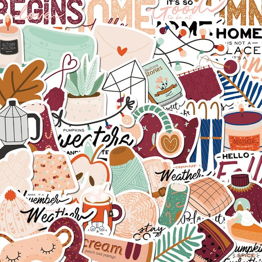 50PCS Autumn Small Fresh Trend Graffiti Waterproof Sticker Decoration Notebook Gift Suitcase iPad Guitar Helmet