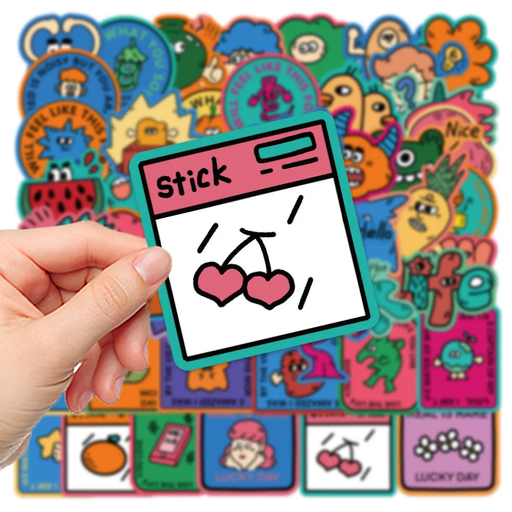 50 pieces of cartoon hand-drawn odd graffiti stickers, personalized, fashionable, creative and exquisite decal toys, refrigerator, skateboard helmet, guitar, popular sticker toys