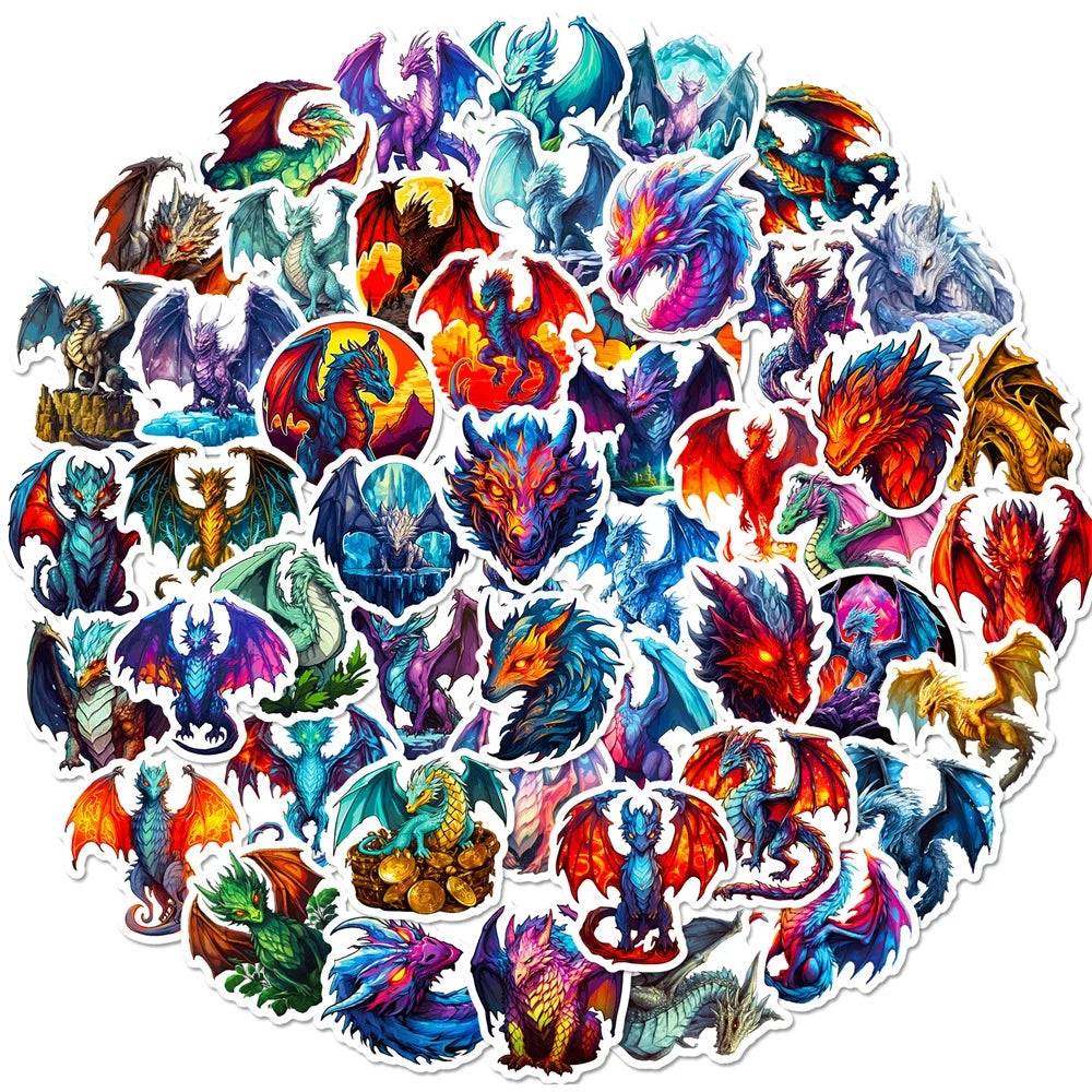 50PCS Cool Fire Dragon Stickers - Mythical Creature Decals for Gaming Laptops, Water Bottles, Notebooks & Fantasy Gamer Gifts