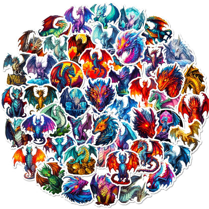 50PCS Cool Fire Dragon Stickers - Mythical Creature Decals for Gaming Laptops, Water Bottles, Notebooks & Fantasy Gamer Gifts