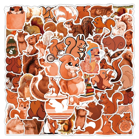 50 pieces of cute cartoon squirrel animal graffiti stickers, personalized, fashionable and creative DIY exquisite decorative stickers, skateboard guitar, refrigerator, water cup, helmet, popular decal toys