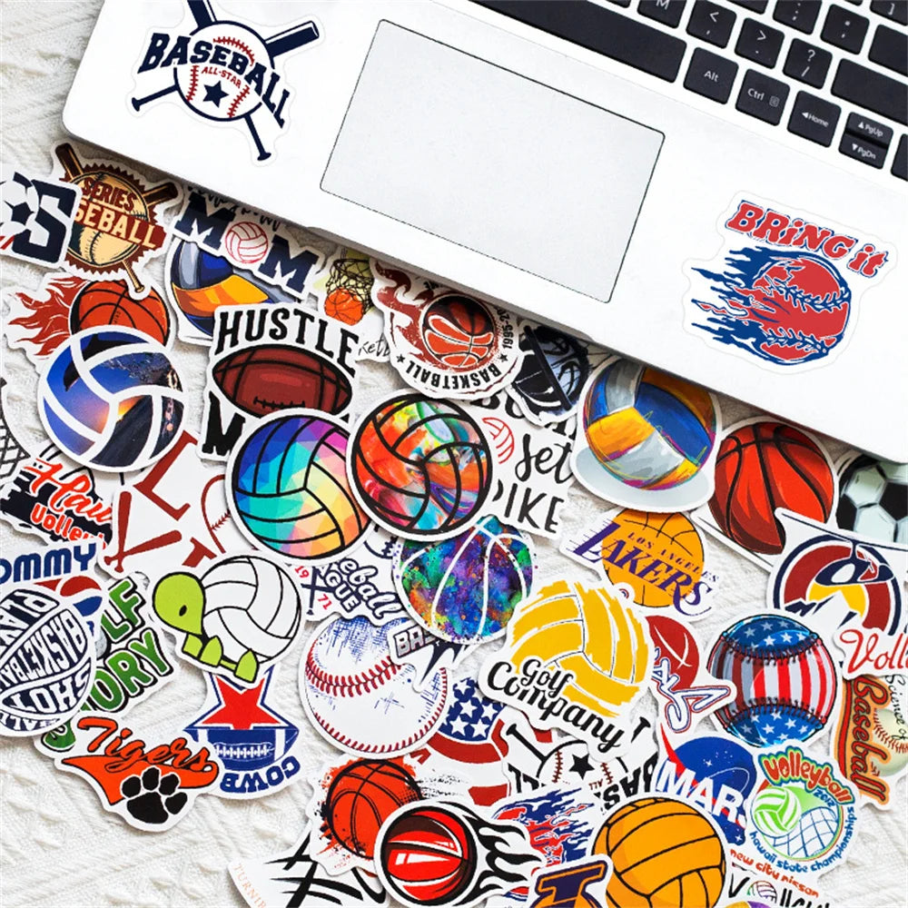 50PCS Ball Sports Stickers Rugby Volleyball Softball Football Basketball Sports Collection Stickers