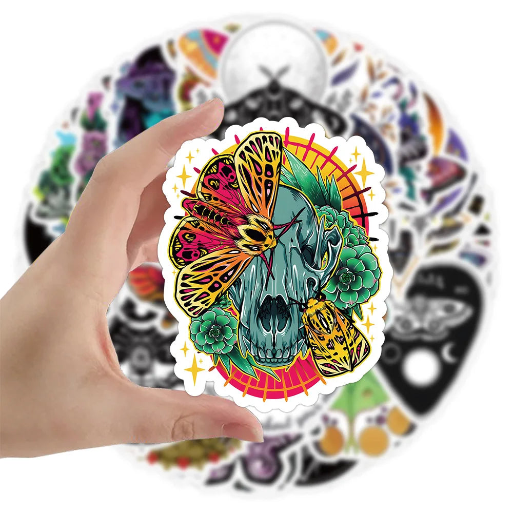 50PCS Popular Ghost Moth Stickers Pack Skateboard Guitar Decoration DIY Laptop Cartoon Waterproof Graffiti Decal