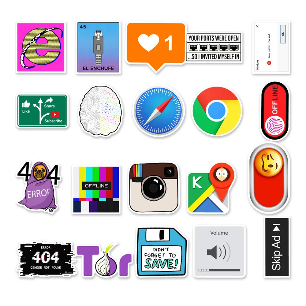 50PCS 404 Network Error Graffiti Stickers Personalised Fashion Creative DIY Exquisite Decorative Stickers Mobile Phone Computer Skateboard Helmet Popular Decals Toys