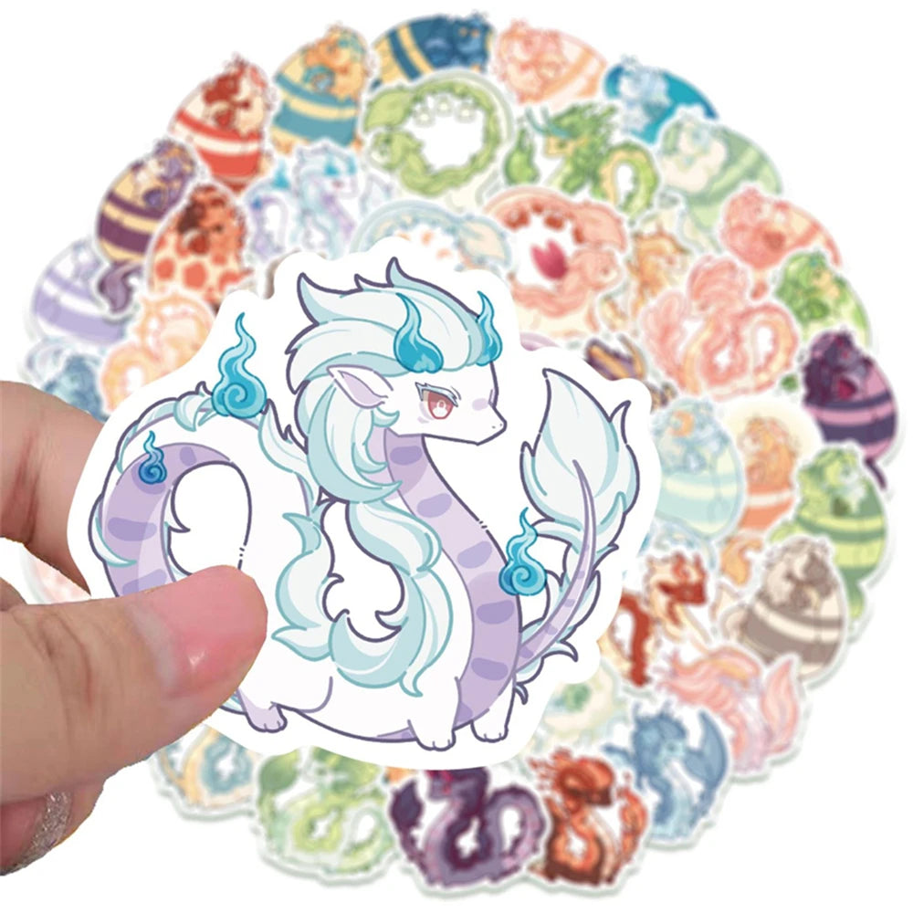 50 pieces of cartoon dragon graffiti stickers, suitable for bicycles, skateboards, cars, helmets, and laptop decorative sticker toys