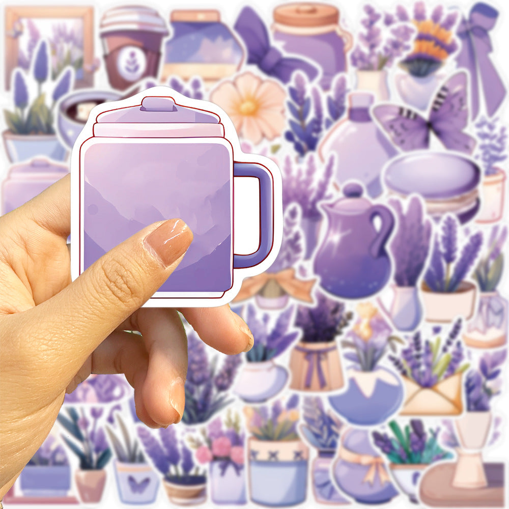 50PCS Lavender Daydream Stickers - Calming Purple Botanical Doodle Decals for Sleep Journals, Aromatherapy Planners & Anxiety Relief Kits