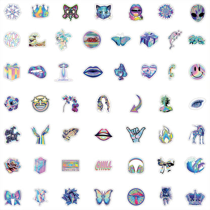50PCS Cartoon CreativeHolographic Laser Graffiti Stickers Bicycle Scooter Car Helmet Notebook Computer