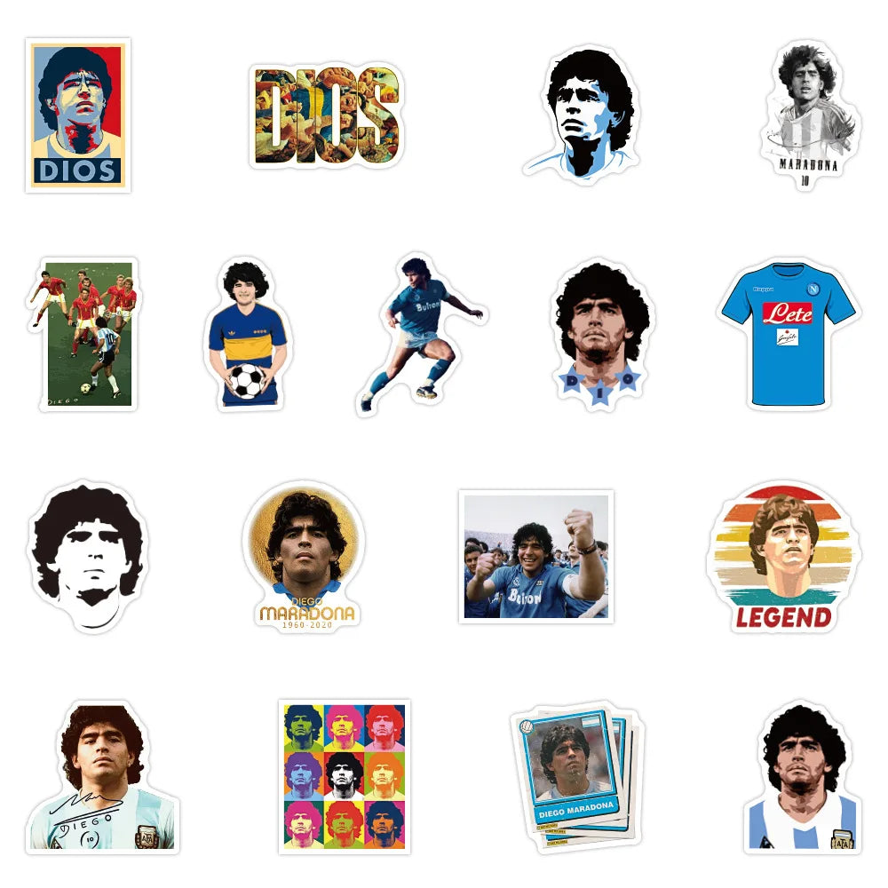 50PCS Cartoon Football Star Maradona Sticker Luggage Laptop IPad Skateboard Journal Guitar Waterproof Sticker