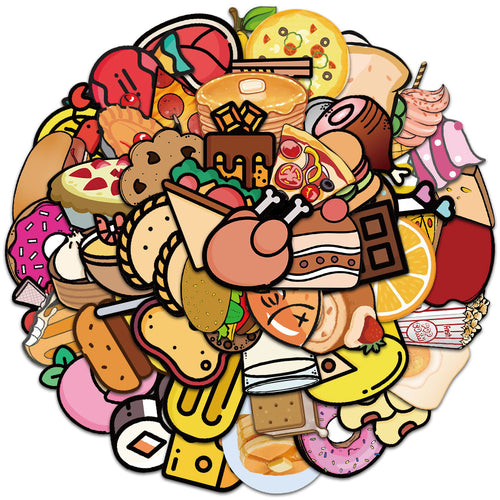 100PCS Adorable Cartoon Food Doodle Stickers Exquisite Creative DIY Journal Decorations Suitable for Suitcases, Laptops, Skateboards, Water Bottles, Helmets, and Stationery Cases