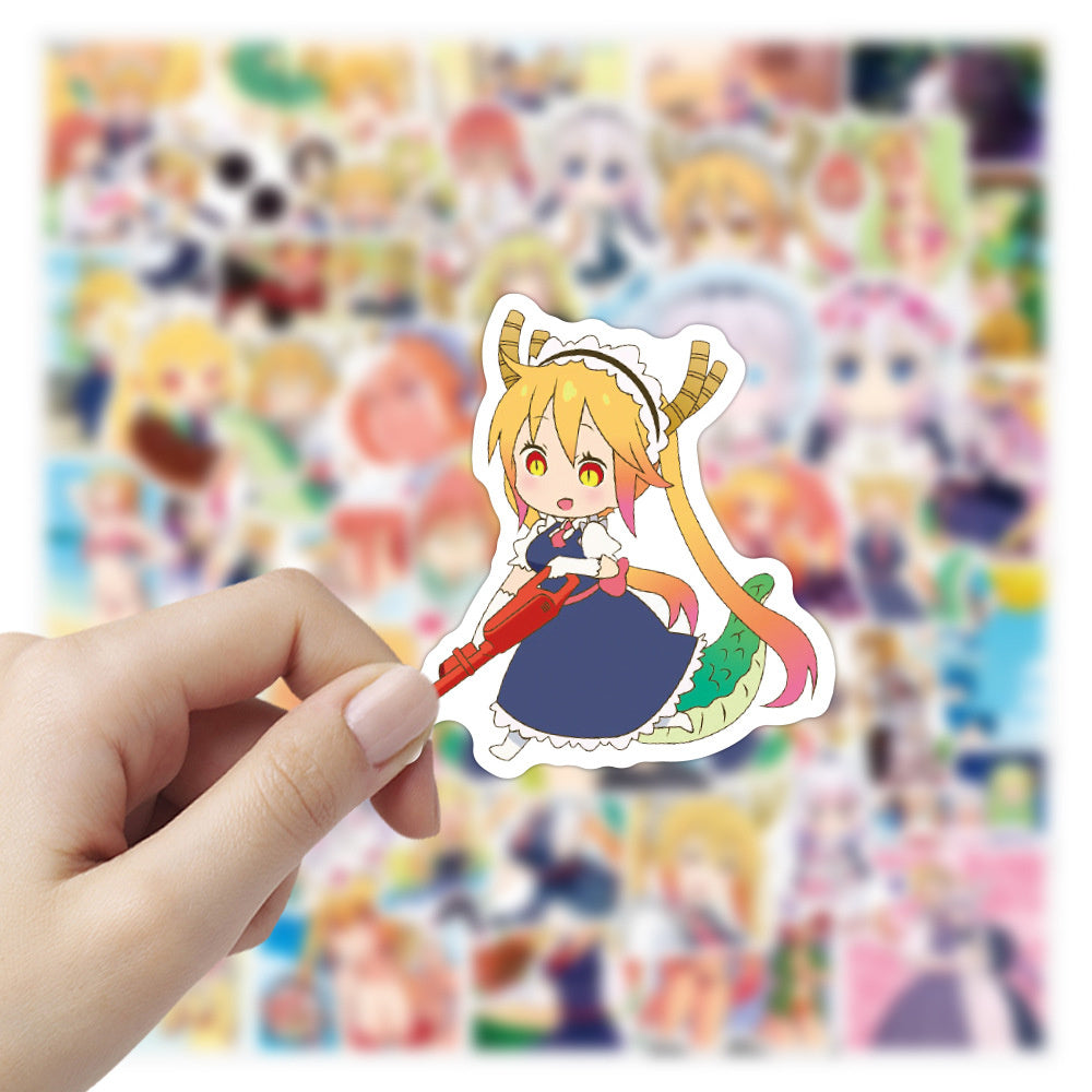 50PCS Japanese Anime Dragon Maid Character Doodle Stickers Perfect for Luggage, Laptop Cases, Phone Cases, Journals, and Beautiful DIY Planner Decorations