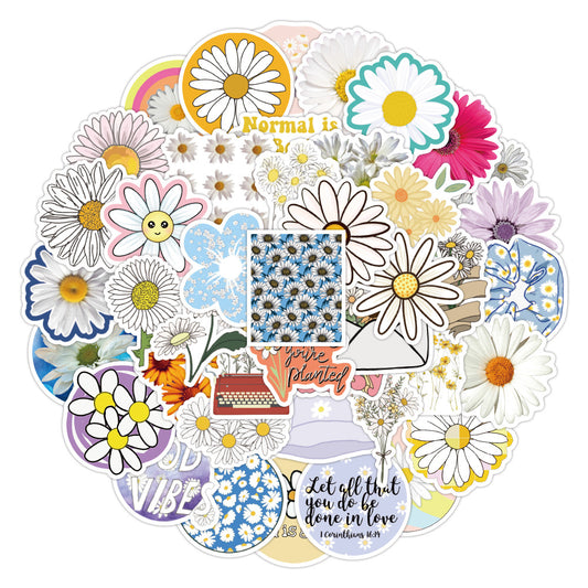 50PCS Cute Daisy Doodle Stickers, Aesthetic Cartoon Flower Vinyl Decals for Journal, Laptop, Water Bottle
