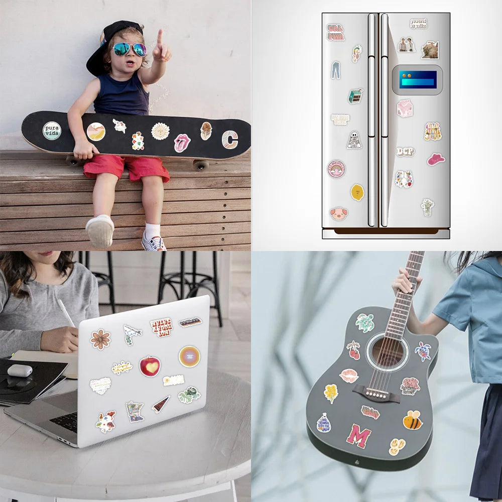 50PCS Small Fresh VSCO Cartoon Sticker Scrapbook Guitar Luggage Suitcase Phone Case Gift Toy PVC Sticker