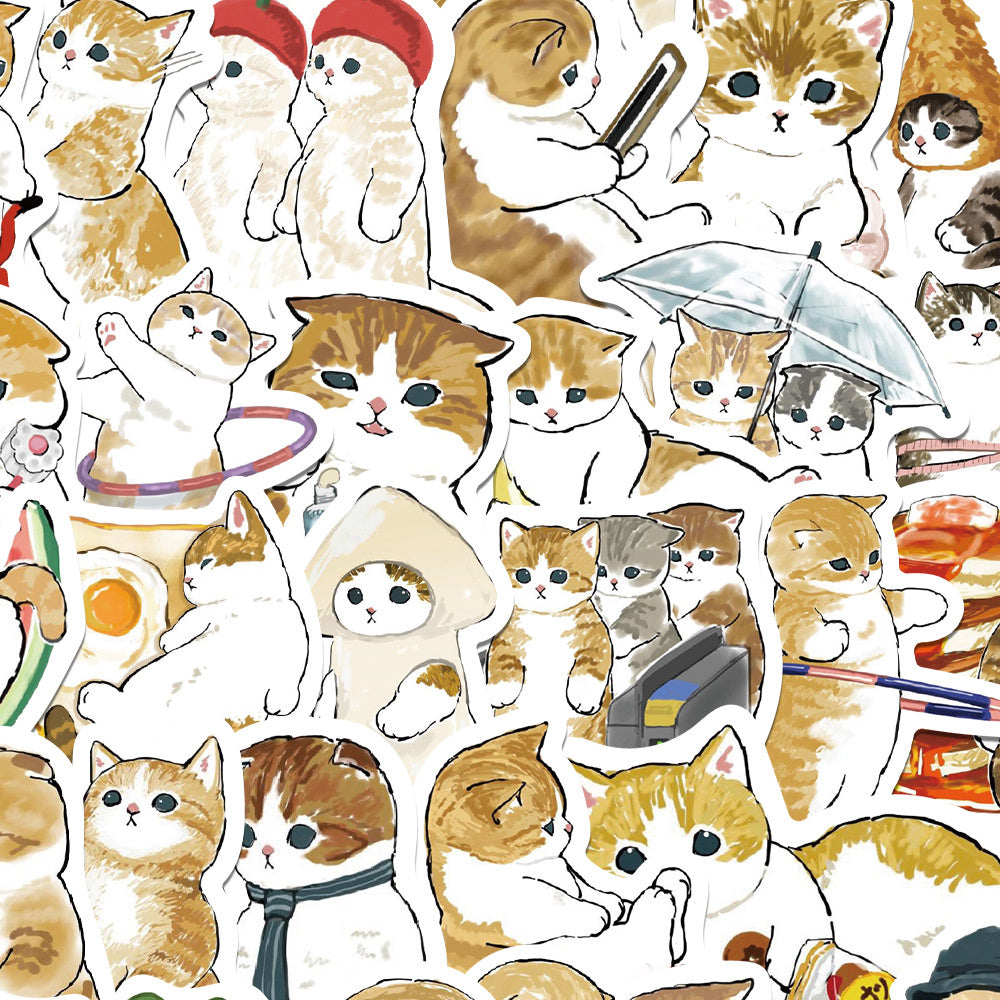 64PCS Hand Drawn Yellow Cat Stickers - Cute Kitten Decals for Laptops, Water Bottles, Planners & Cat Lover Gifts