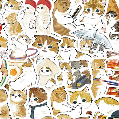 64PCS Hand Drawn Yellow Cat Stickers - Cute Kitten Decals for Laptops, Water Bottles, Planners & Cat Lover Gifts