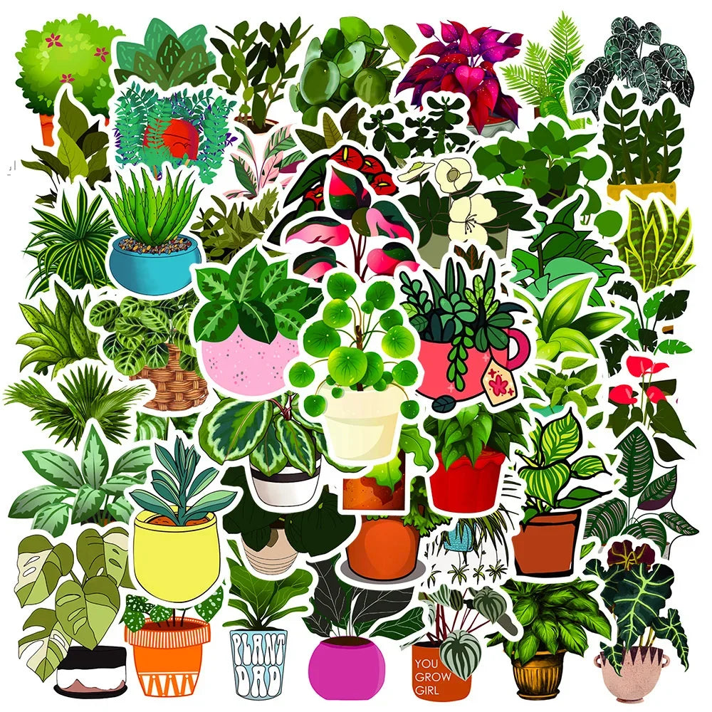 50PCS Potted Plant Cartoon Graffiti Waterproof Sticker Creative Decoration Refrigerator Skateboard DIYGuitar Cup