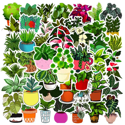 50PCS Potted Plant Cartoon Graffiti Waterproof Sticker Creative Decoration Refrigerator Skateboard DIYGuitar Cup