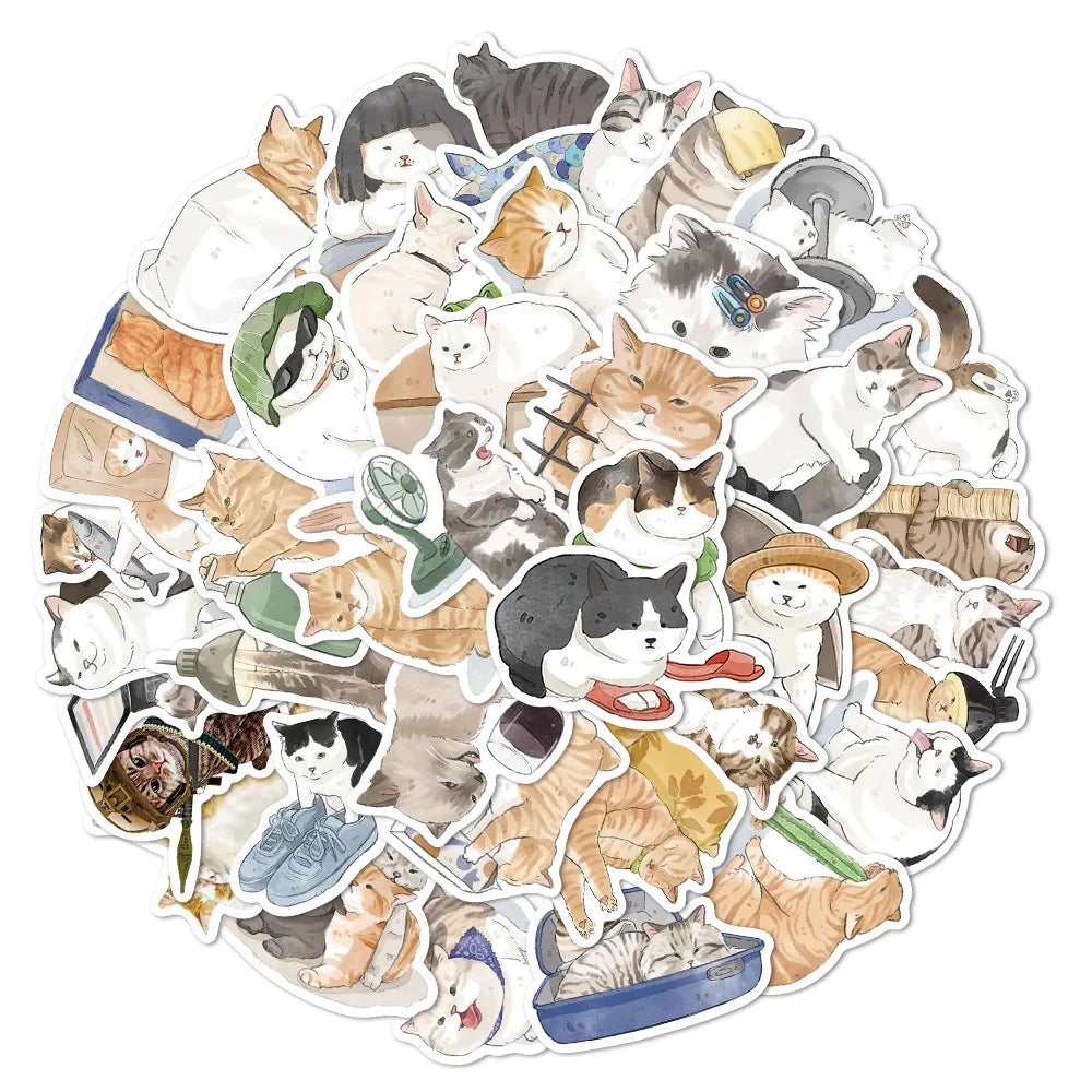 50PCS Cartoon Cat Sticker Animal Graffiti Luggage Desk Notebook Helmet Computer Pattern Scrapbook Toy Decoration
