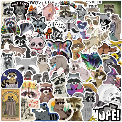 50PCS Cartoon Animal Raccoon Cute Sticker Decoration Suitcase Laptop IPad Journal Guitar Cup Waterproof Sticker