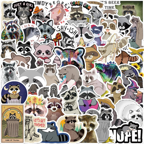 50PCS Cartoon Animal Raccoon Cute Sticker Decoration Suitcase Laptop IPad Journal Guitar Cup Waterproof Sticker