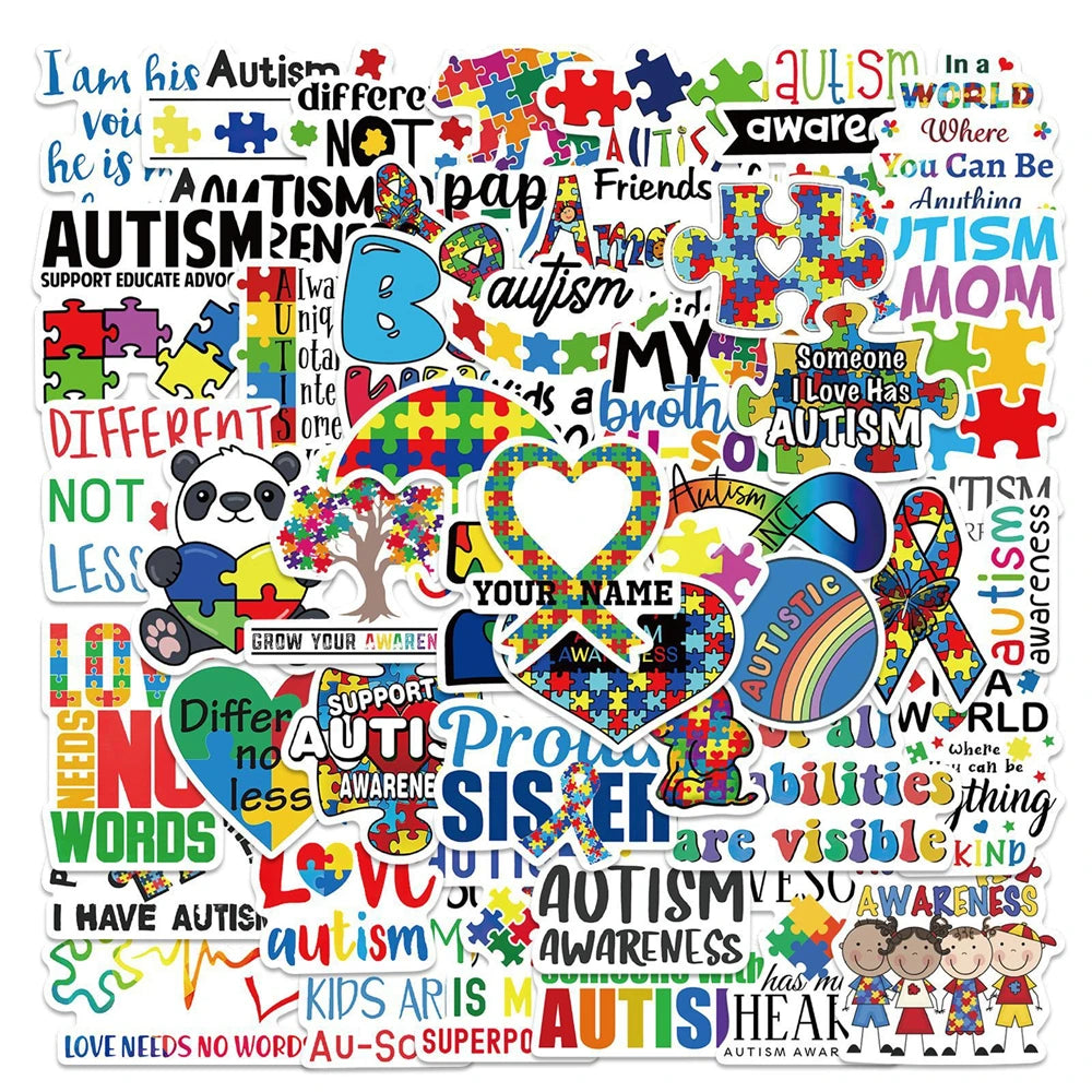 50PCS Autism Graffiti Stickers Luggage Refrigerator Notebook Hand Account Skateboard Water Cup Decoration