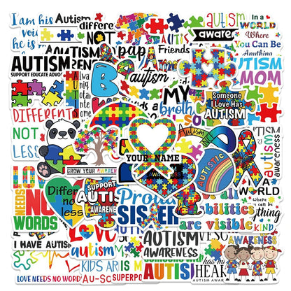 50PCS Autism Graffiti Stickers Luggage Refrigerator Notebook Hand Account Skateboard Water Cup Decoration
