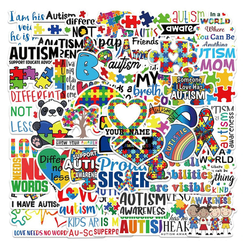 50PCS Autism Graffiti Stickers Luggage Refrigerator Notebook Hand Account Skateboard Water Cup Decoration