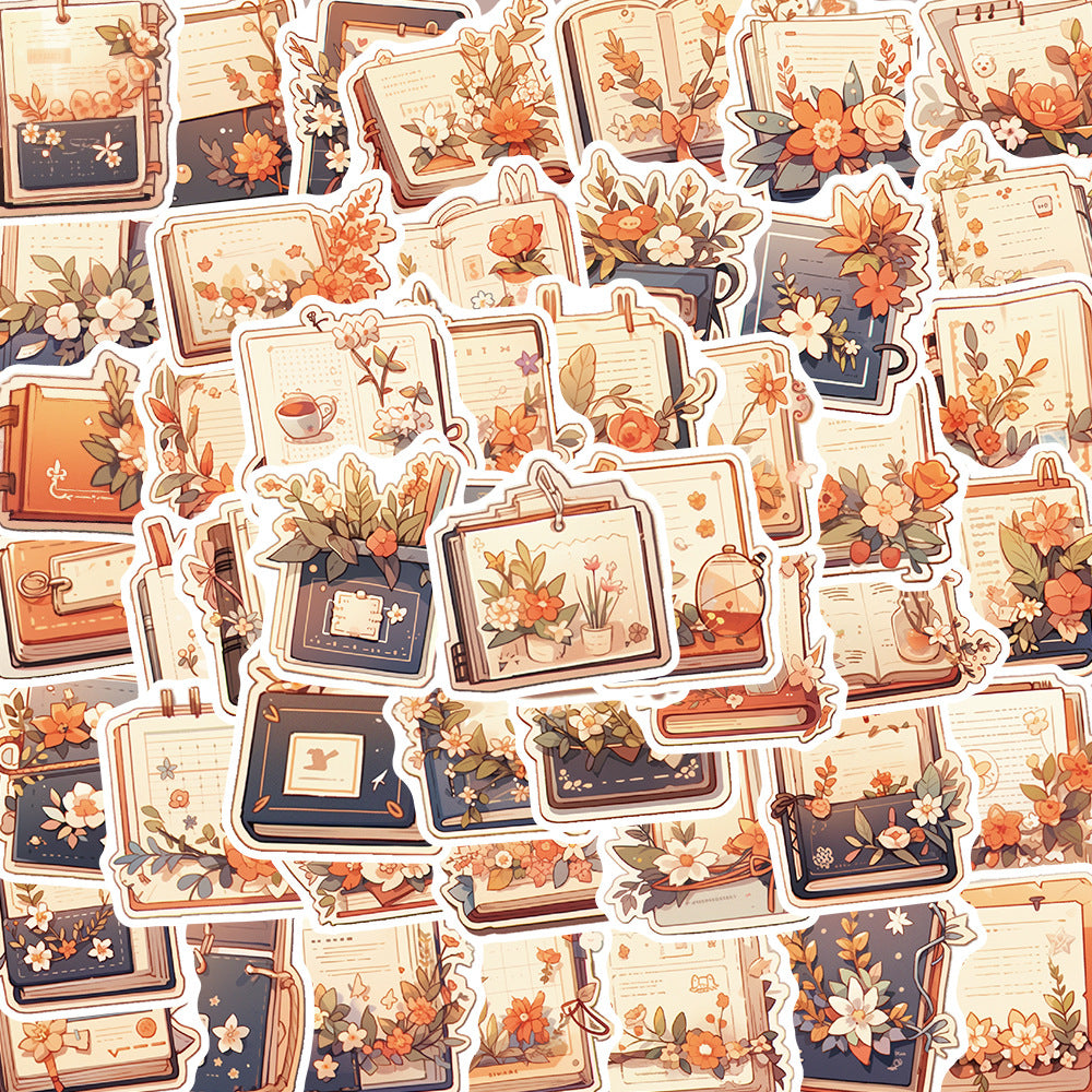 50PCS Card Notification Knowledge Flower Series Doodle Stickers Exquisite, Fashionable, Creative DIY Journal Decorative Decals Suitable for Phone Cases, Laptops, Skateboards, Bags, Stationery Boxes