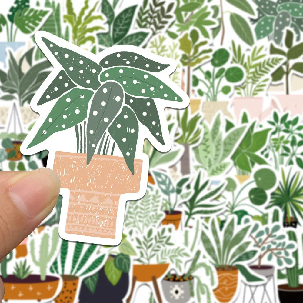 44PCS Cartoon Ins Style Greenery Potted Plants Graffiti Stickers Personalized Fashion Creative Trend DIY Decorative Stickers Ipad Helmet Refrigerator Skateboard Popular Decals Toys