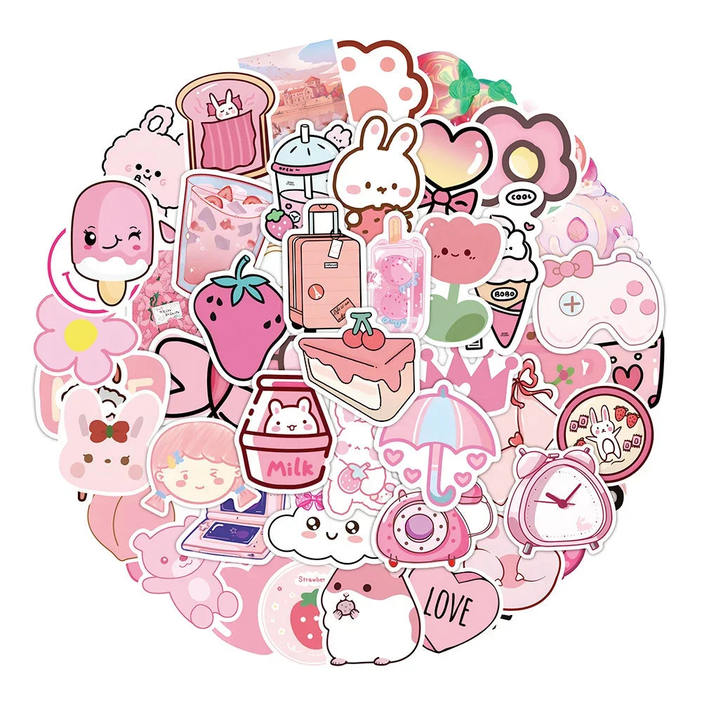 62PCS Pink Girl Heart Graffiti Stickers Personalized Fashion Creative Trend DIY Decorative Stickers Guitar Water Cup Computer Skateboard Helmet Luggage Popular Decals Toys