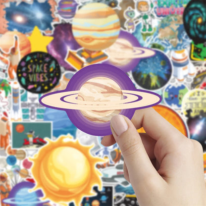 65PCS Space Planet Outer Space Cartoon Doodle Stickers Personalized Creative Trend Decorative Stickers Luggage Laptop Skateboards Cell Phone Shells Fashion Popular Decals Gift Toys