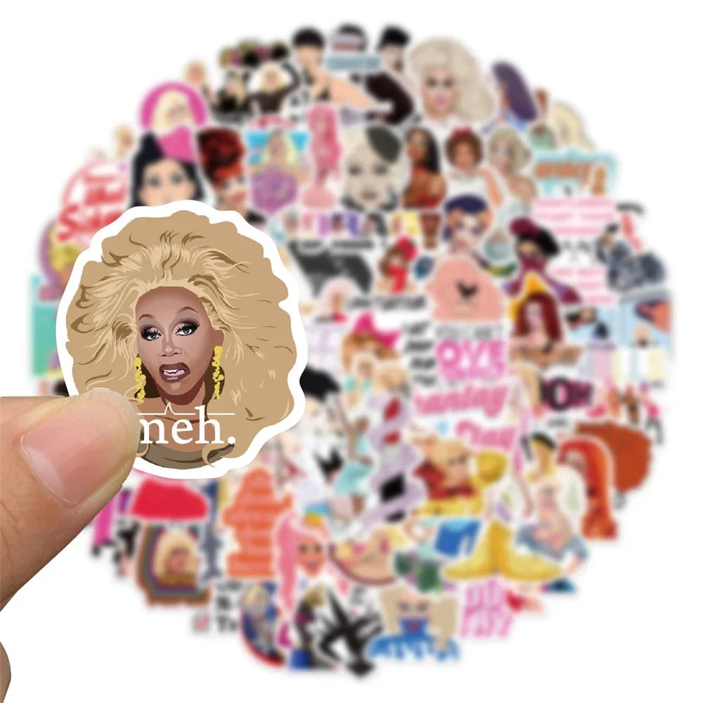 100PCS TV Show RuPauls Drag Race Cartoon Graffiti Stickers Personalized Fashion Creative Trend Exquisite DIY Decorative Decals Toys for Luggage Laptop IPad Skateboards Phone Case Mugs Popular Stickers