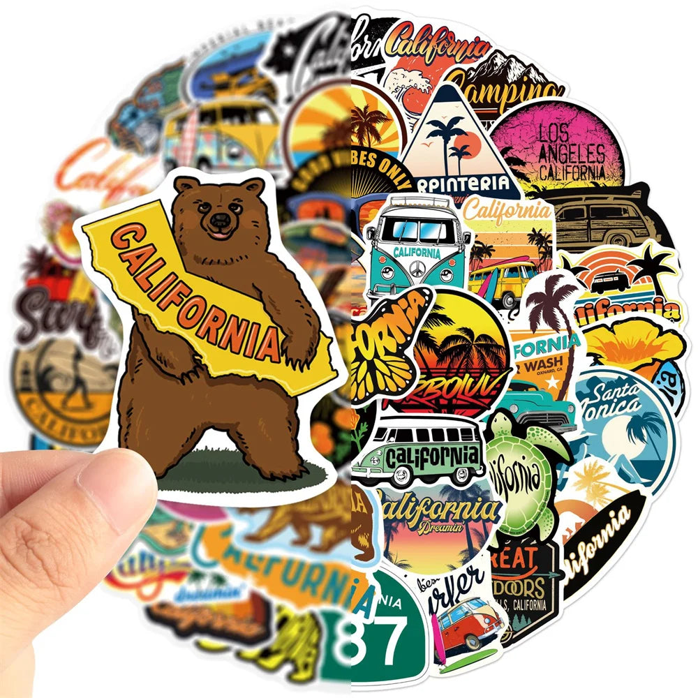 50pcs California Travel Animal Personality Pattern Graffiti Sticker Luggage Laptop Ipad Gift Skateboard Sticker